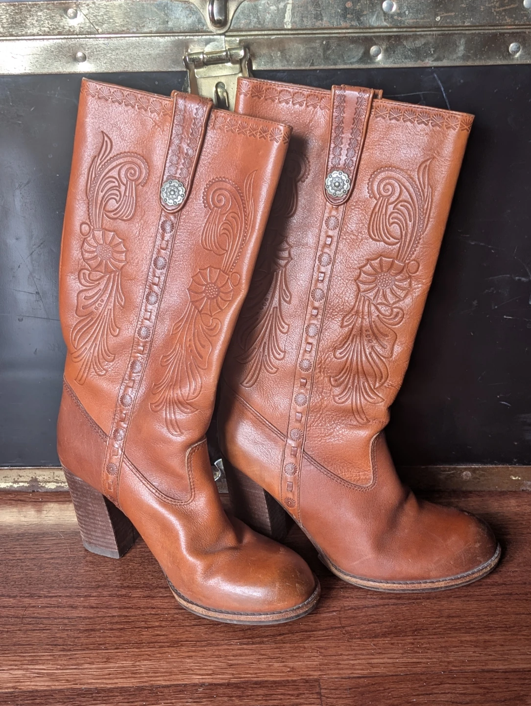 ALDO Women's Tan Leather Cowboy Boots