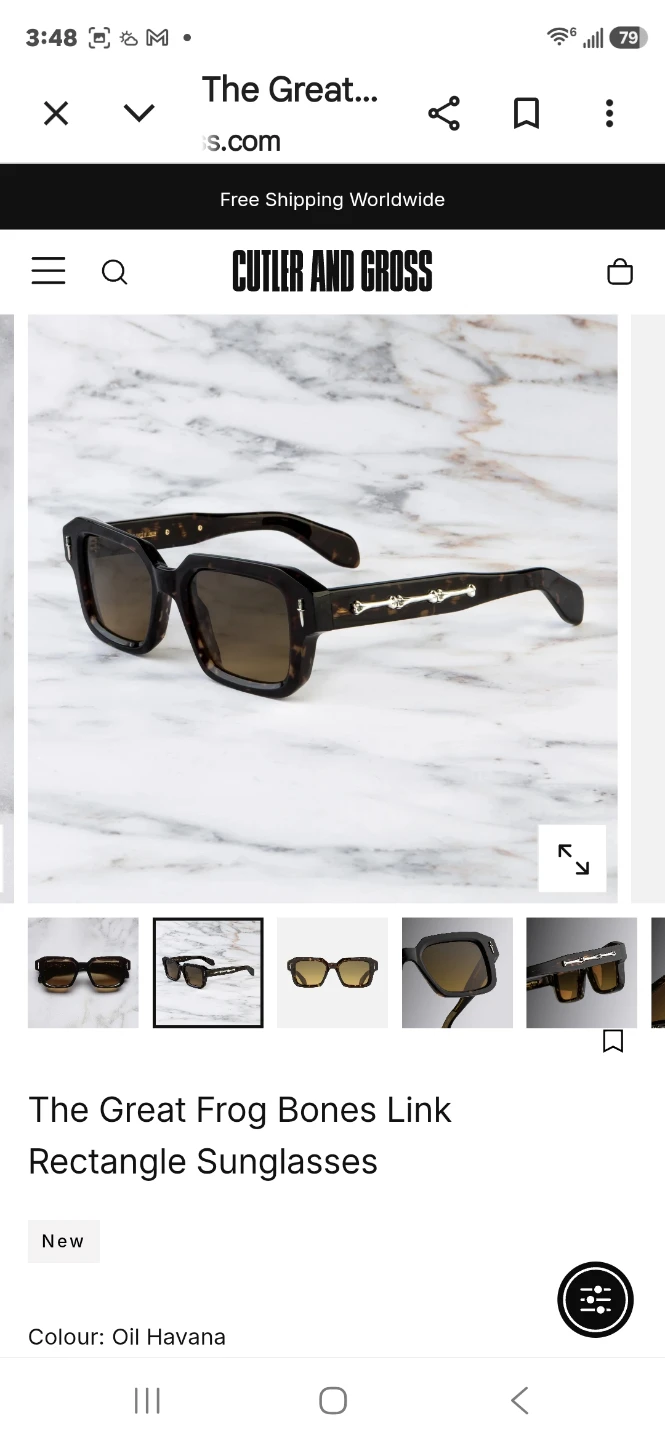 Cutler and Gross The Great Frog Bones Link Rectangle Sunglasses - photo 2