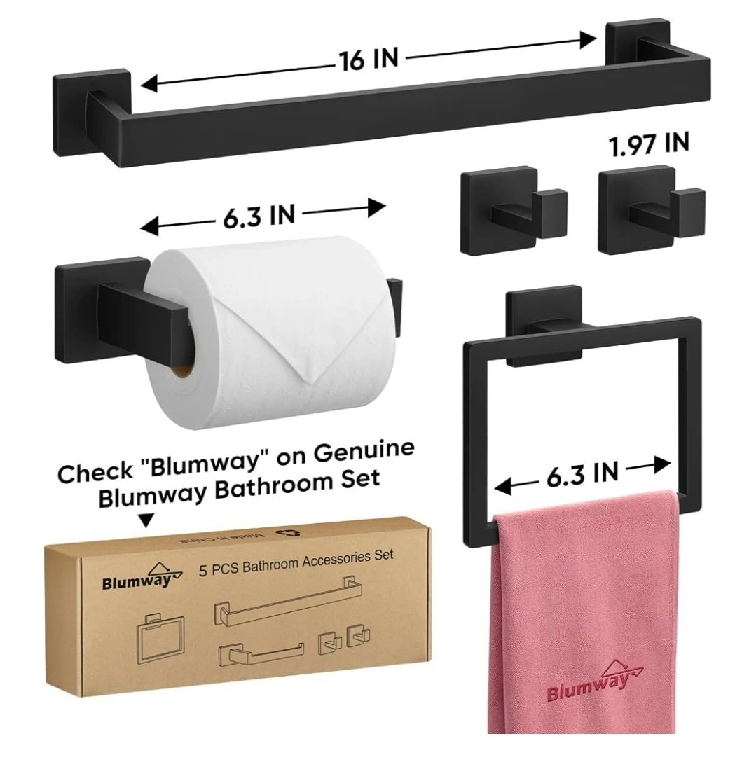 5 Piece Black Bathroom Accessories Set