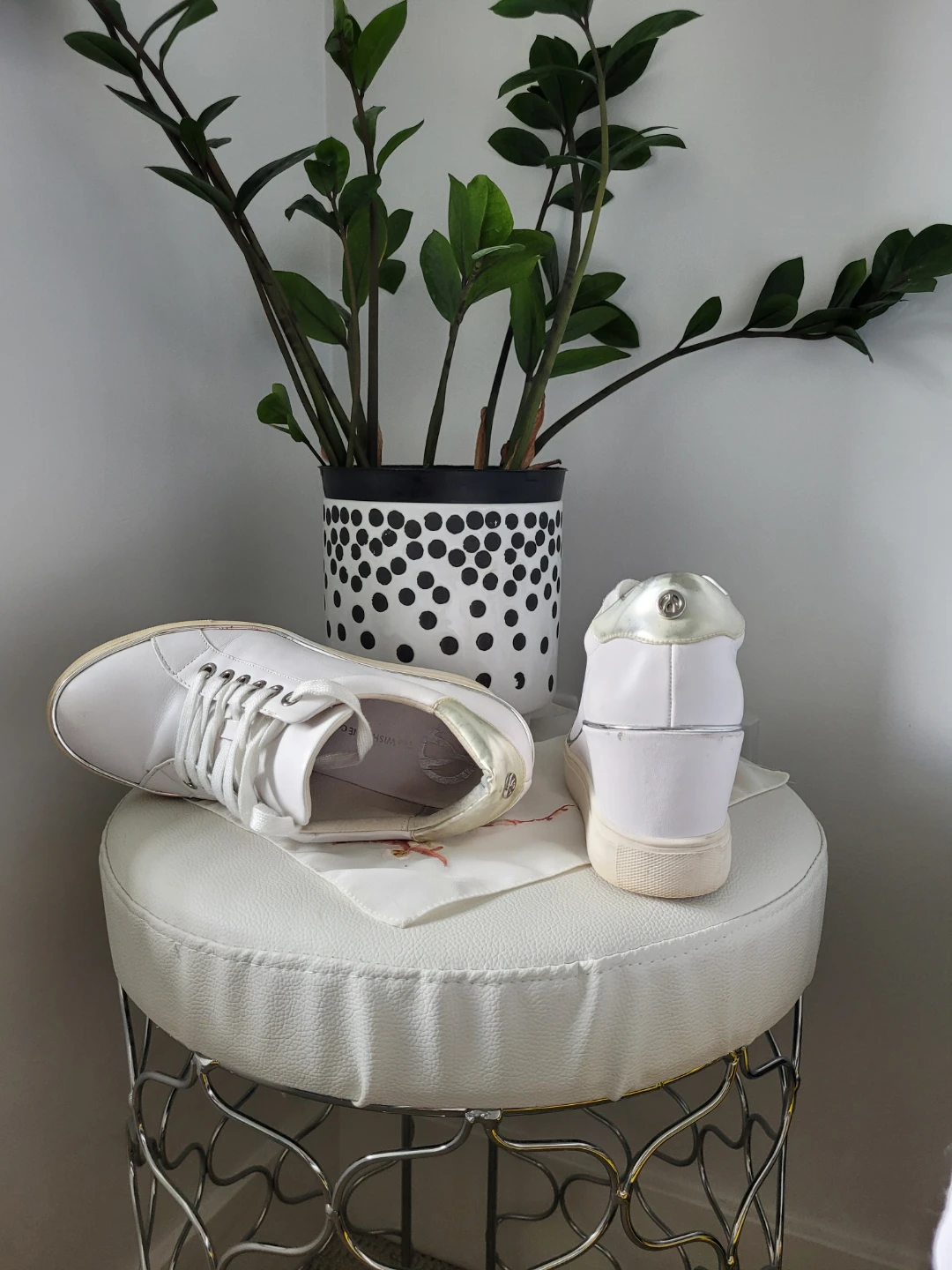 White Wedge Sneakers with Silver Accents - photo 4