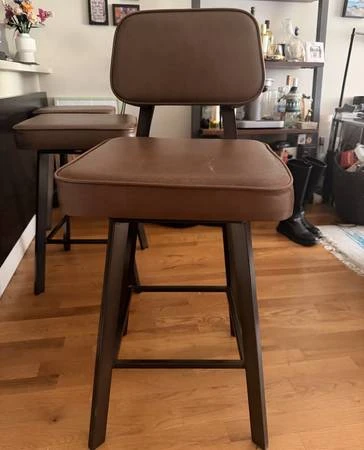 Set of 3 Brown Faux Leather Barstools