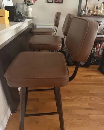 Set of 3 Brown Faux Leather Barstools - photo 3