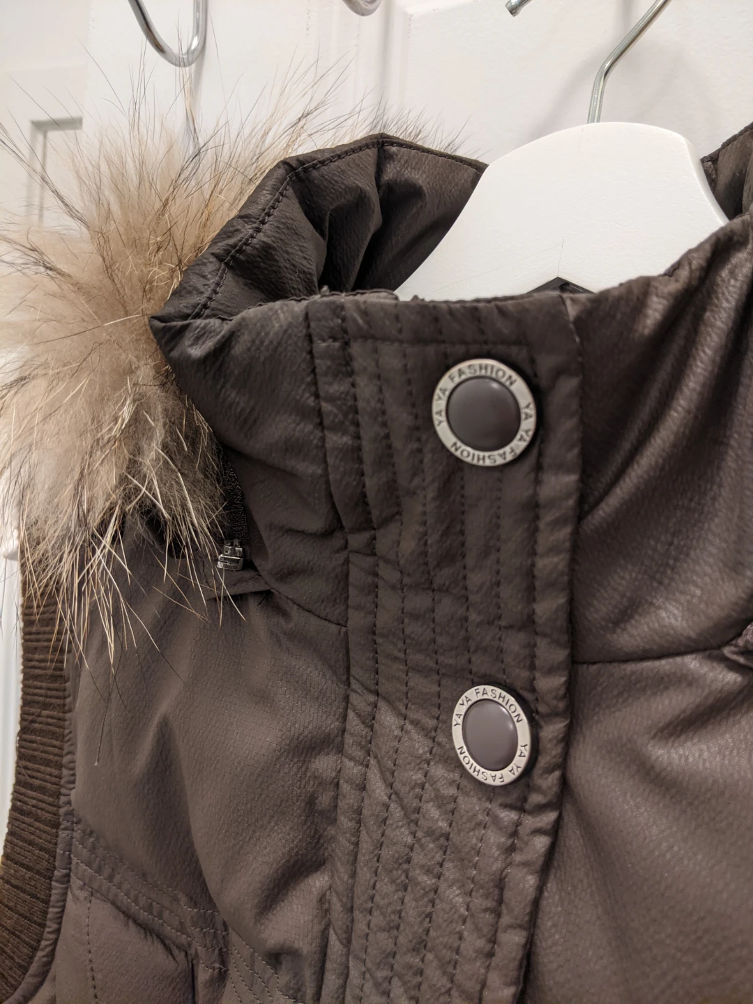 Brown Puffer Vest with Faux Fur Hood - photo 4