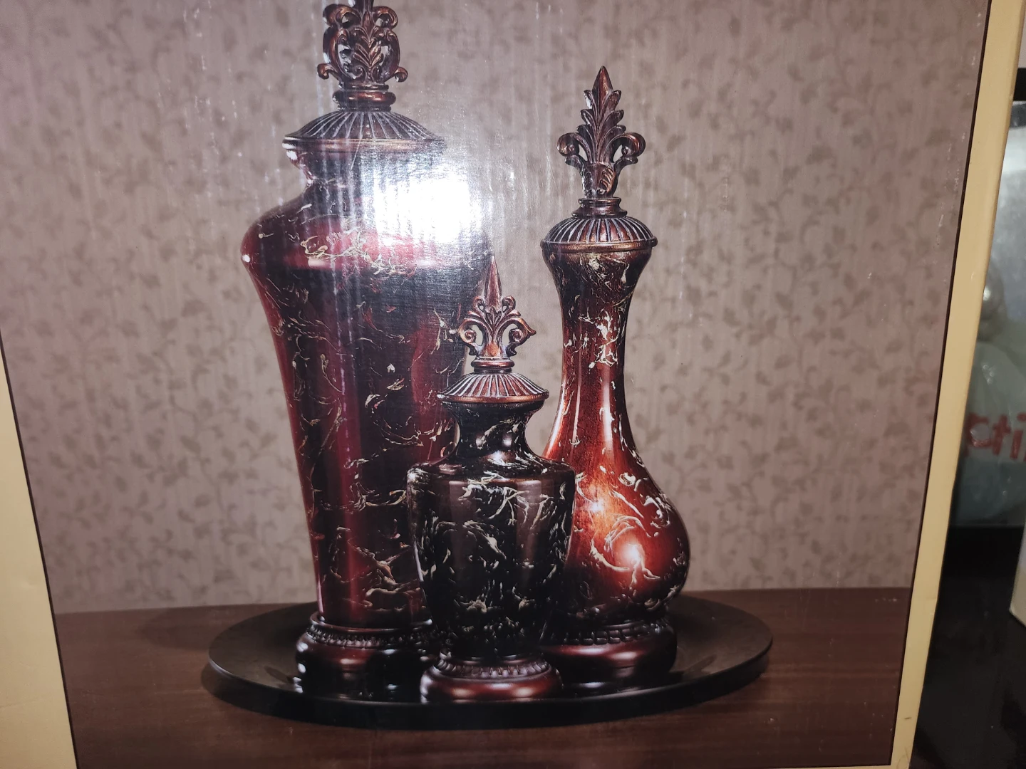 Set of 3 Decorative Marbled Glass Bottles on Tray - photo 2