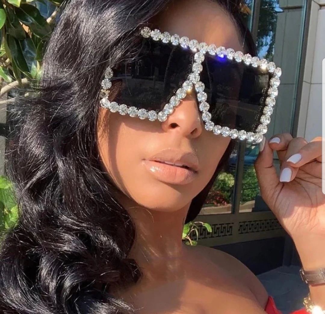 Oversized Rhinestone Square Sunglasses