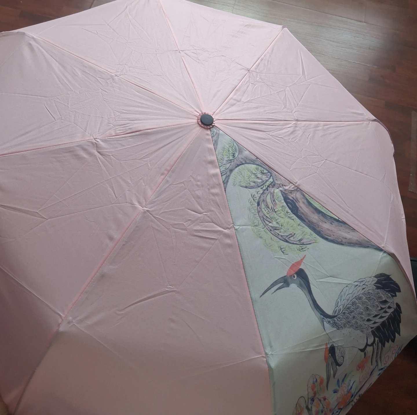 Pink Folding Umbrella with Traditional Korean Art - photo 4
