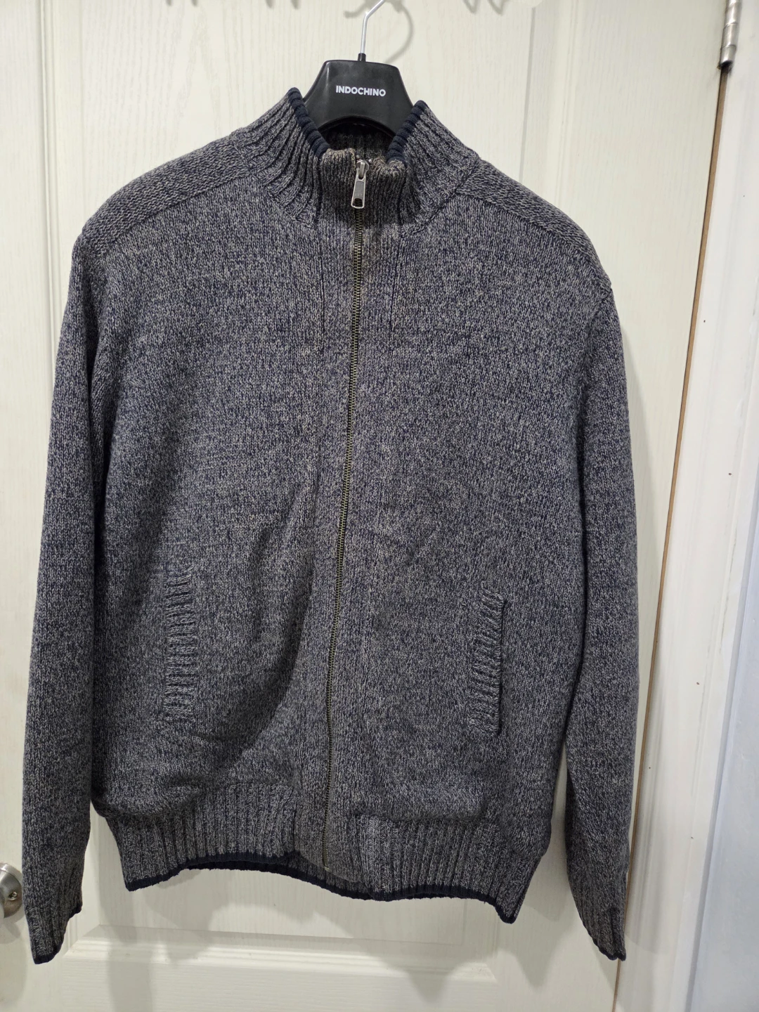 Grey Zip-Up Knit Sweater