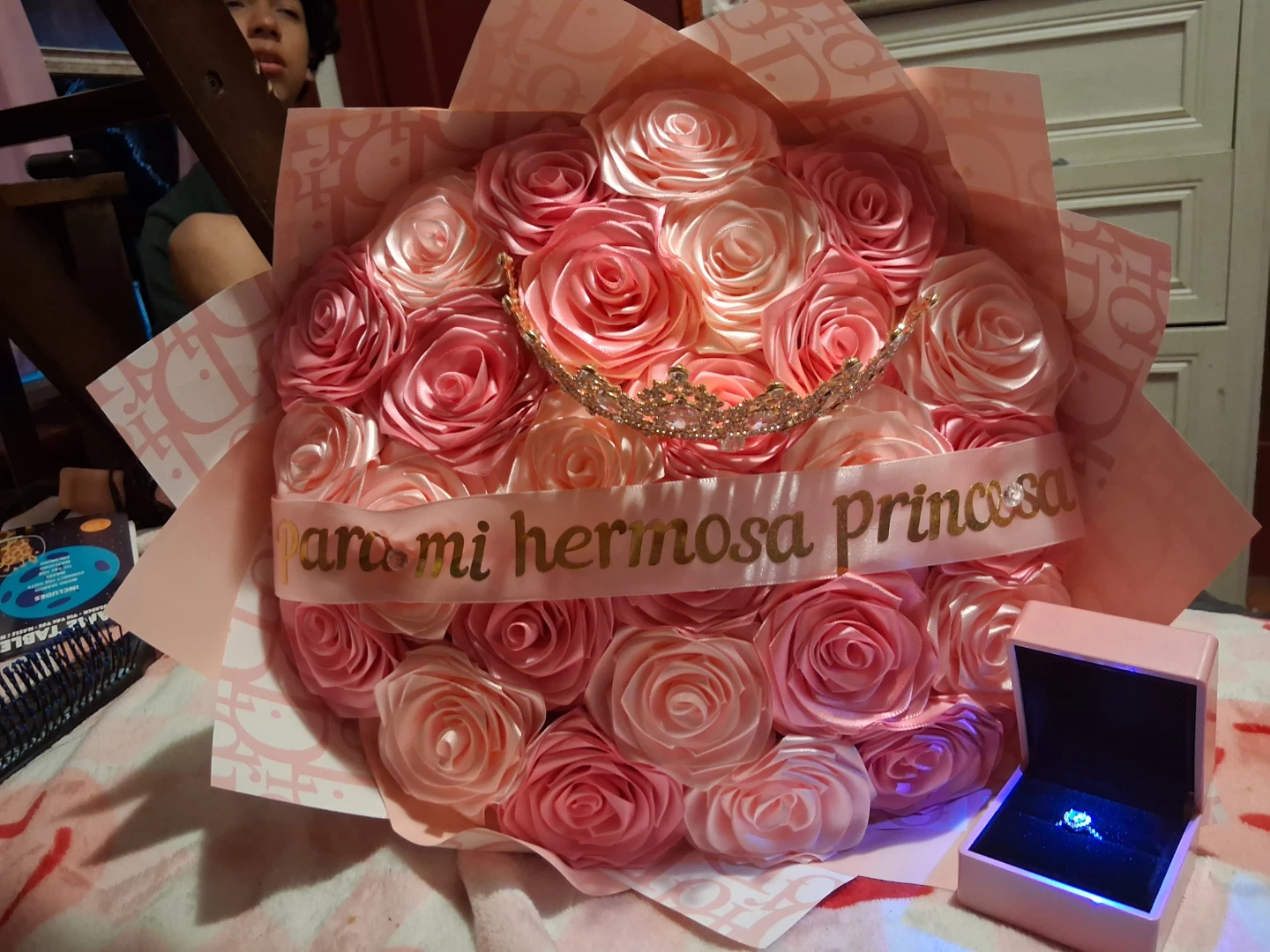 Artificial Rose Bouquet with Tiara and Ring Box - photo 4