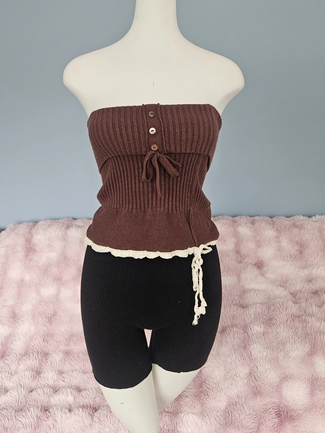 knitted brown babydoll tube top - photo 5
