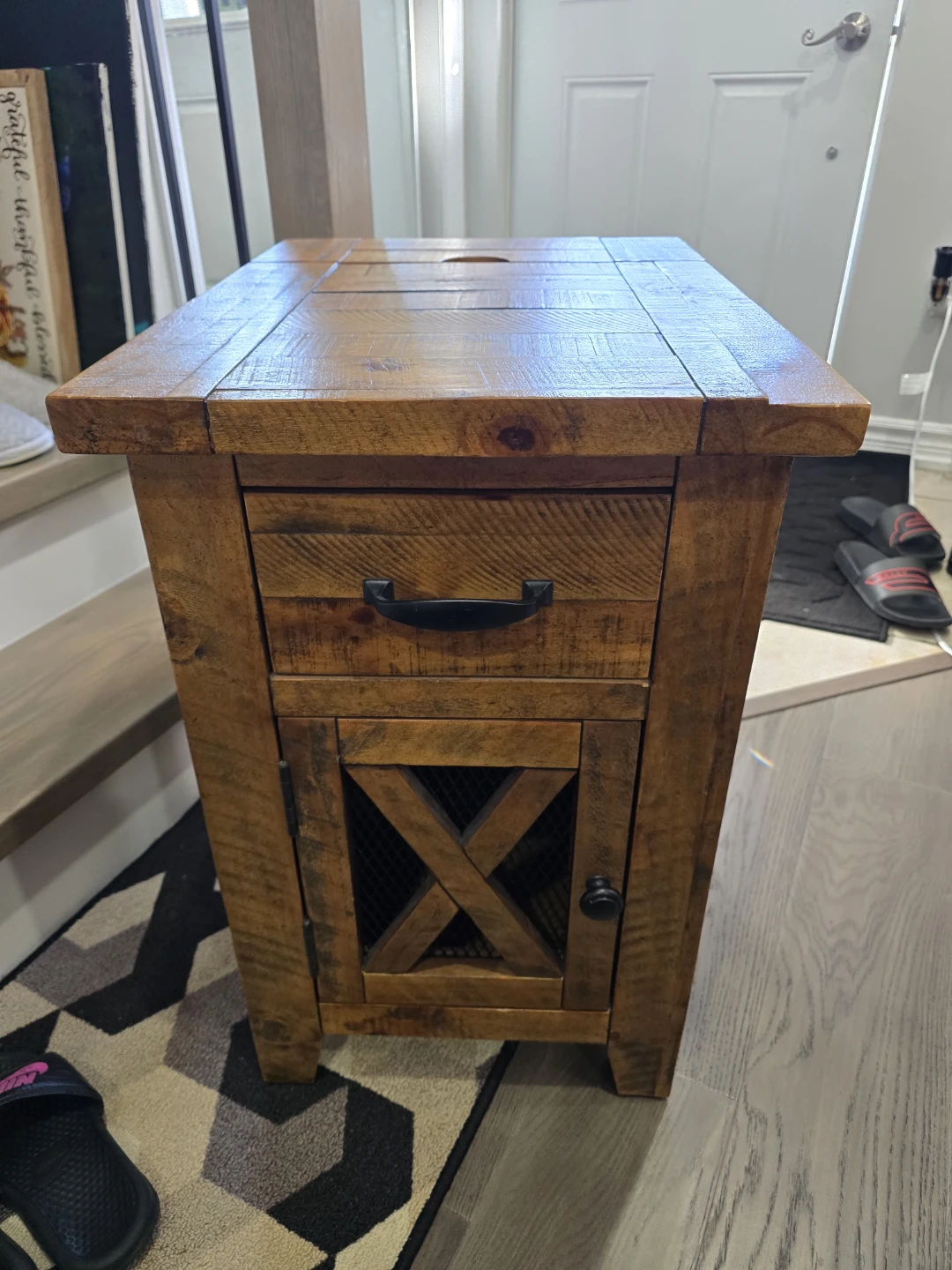 Rustic Side Table with Drawer and Cabinet