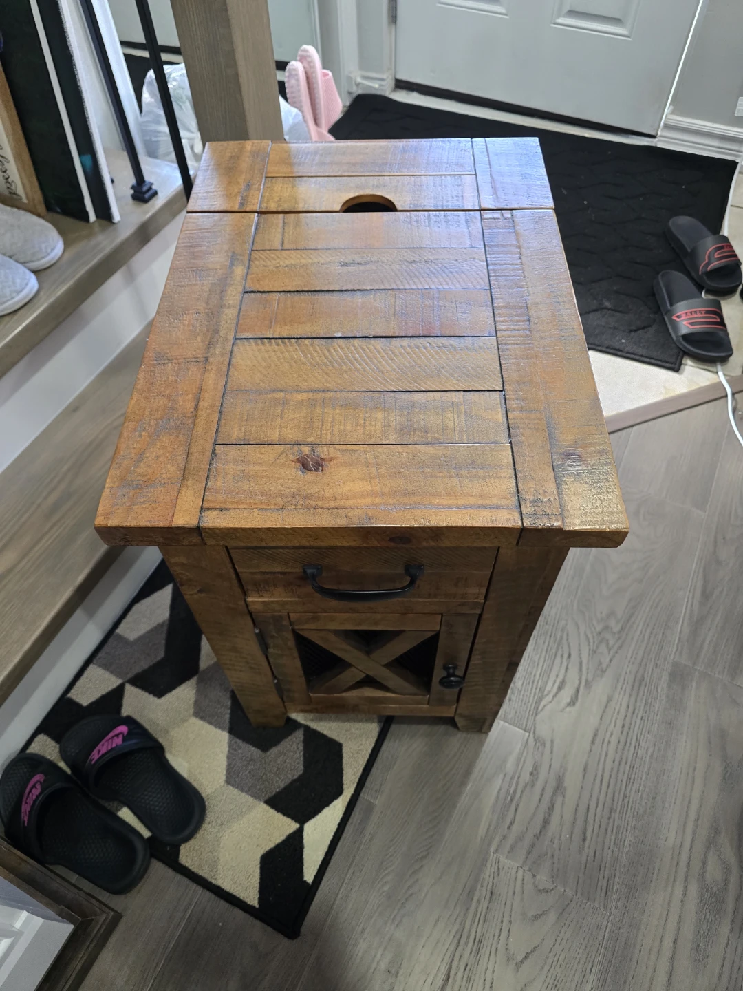 Rustic Side Table with Drawer and Cabinet - photo 2