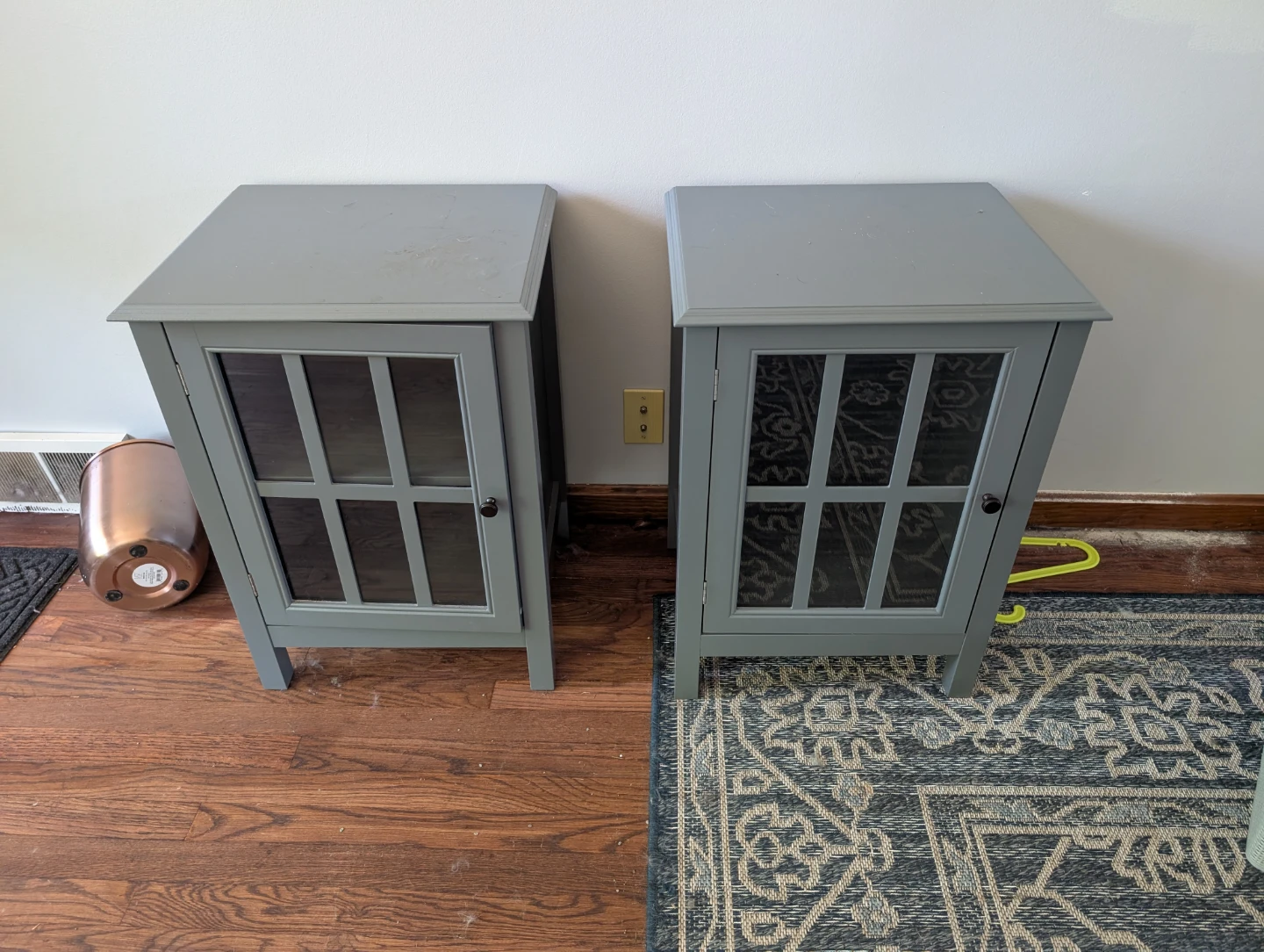 Set of 2 Gray Nightstands with Glass Doors