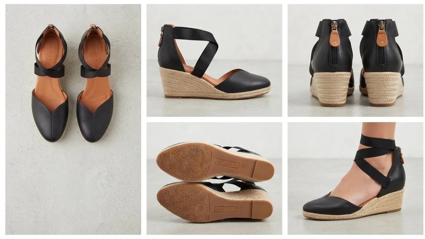 Gentle Souls Black Wedge Espadrille Flats