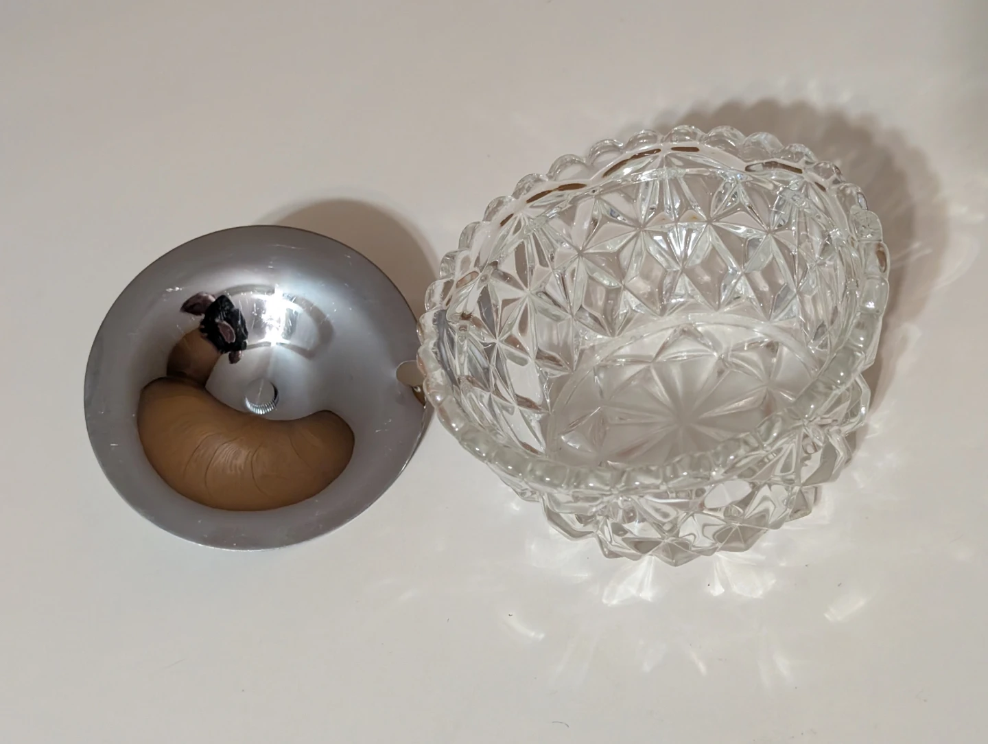 Vintage Diamond Cut Glass Sugar Bowl with Metal Lid - photo 3