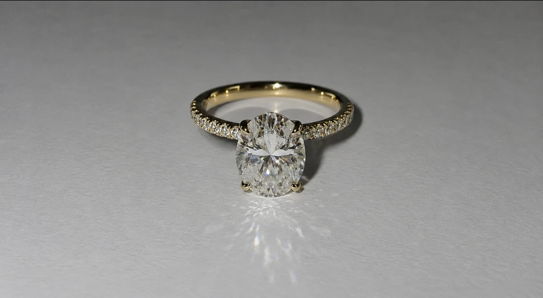3CT Oval Moissanite Ring - 14K Solid Gold - D Color VVS1 size 8