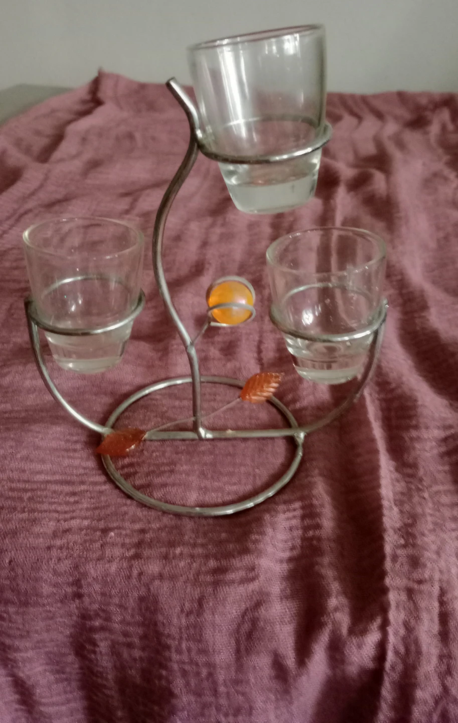 3-Cup Glass & Metal Tealight Holder Stand