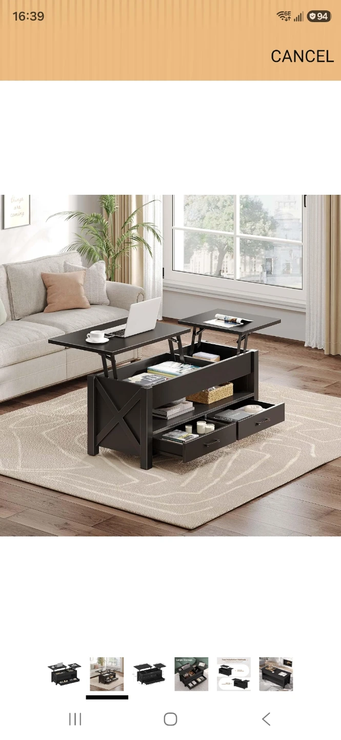 Black Lift Top Coffee Table with Storage - photo 4