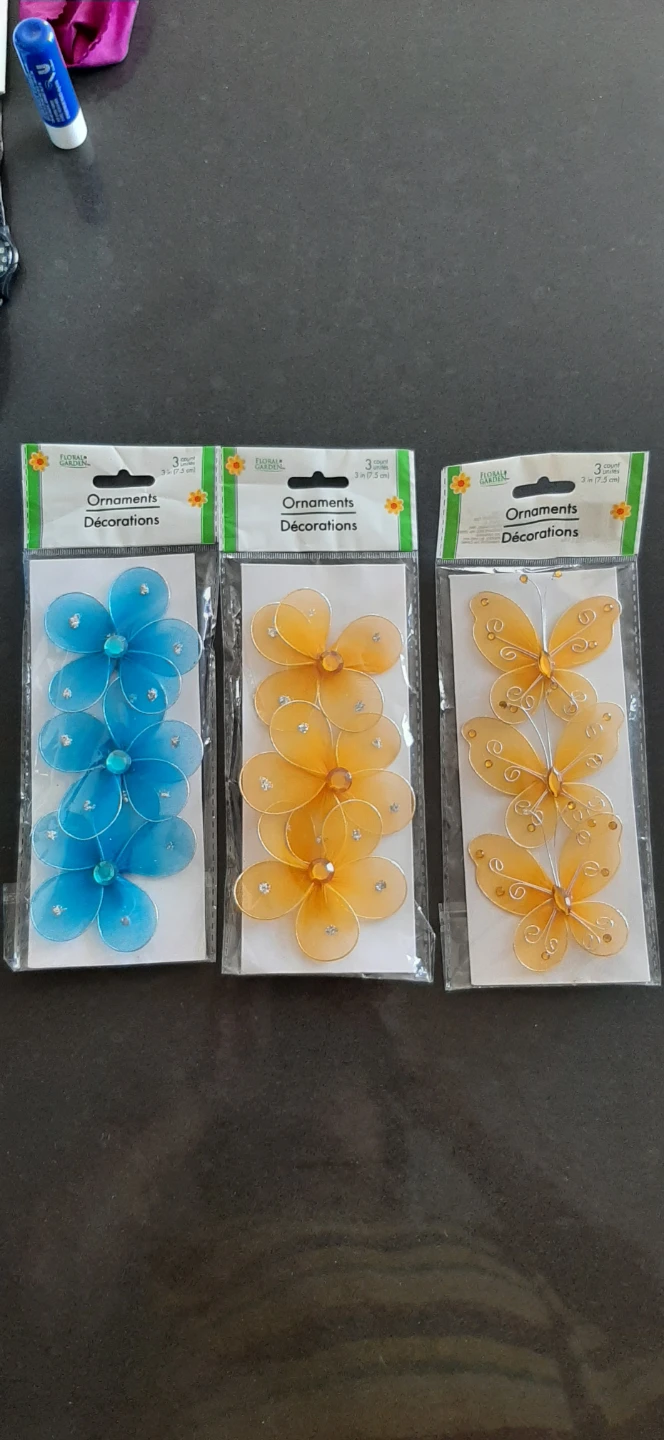 Floral Garden Ornaments - Blue & Orange Flowers/Butterflies