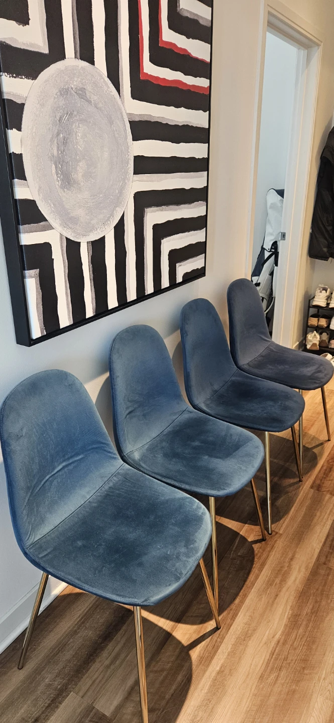 Set of 4 Blue Velvet Dining Chairs with Gold Legs