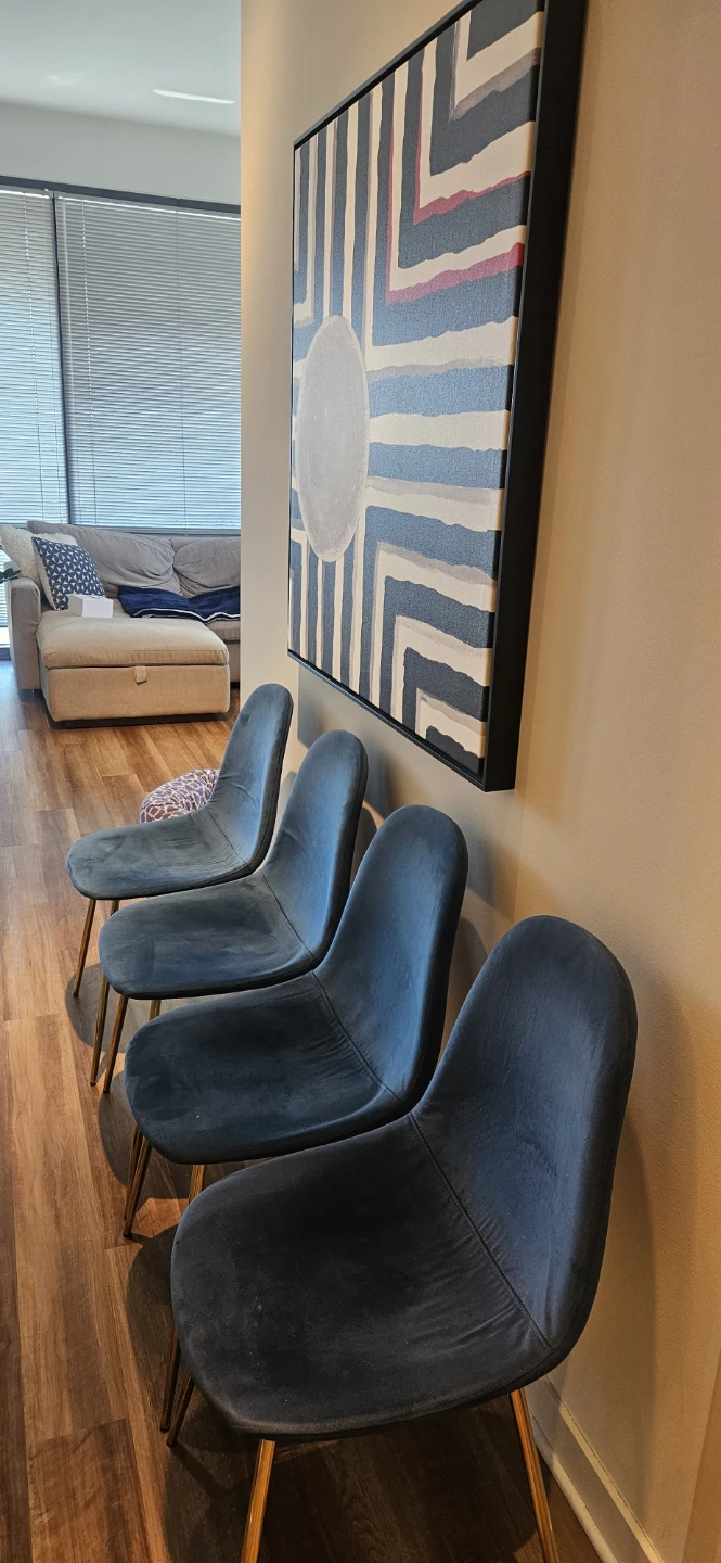 Set of 4 Blue Velvet Dining Chairs with Gold Legs - photo 2