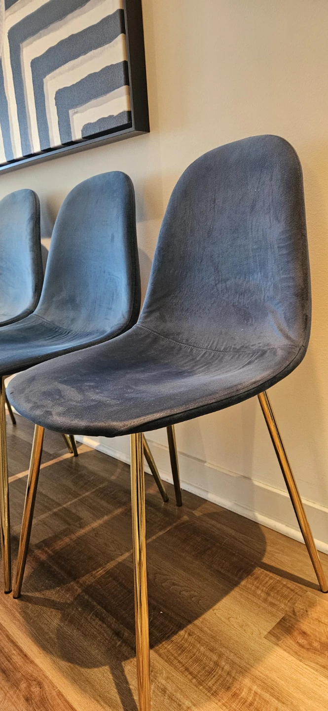 Set of 4 Blue Velvet Dining Chairs with Gold Legs - photo 3