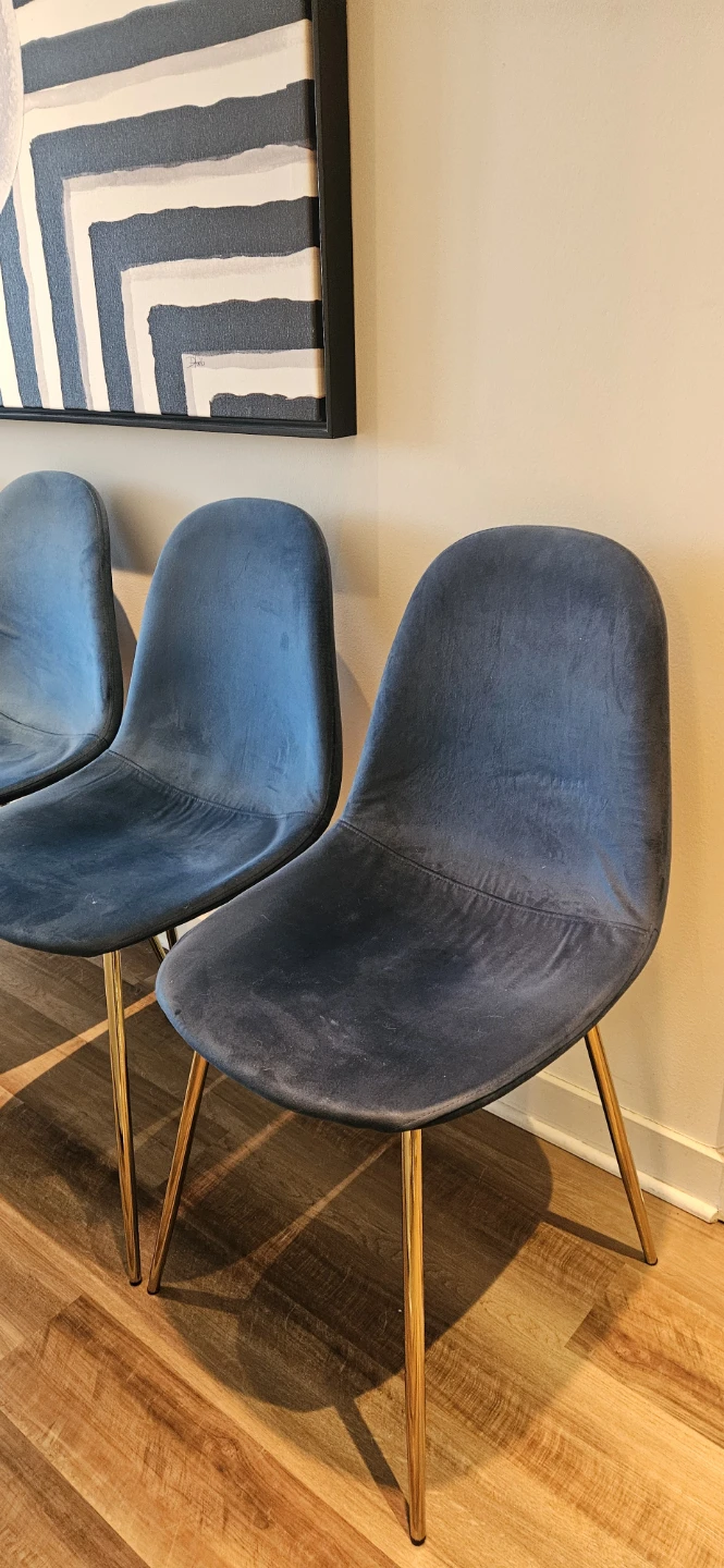 Set of 4 Blue Velvet Dining Chairs with Gold Legs - photo 4