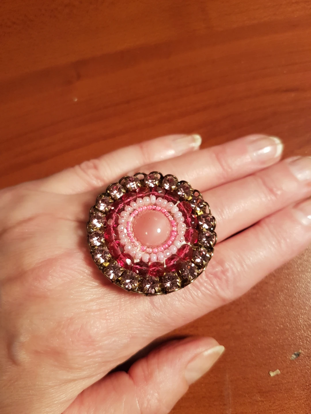 Vintage Pink Beaded large Ring with Rhinestones - photo 4