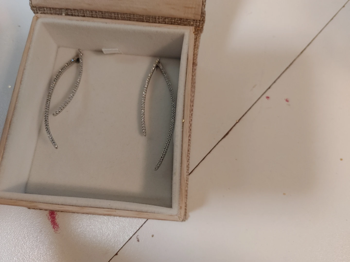 Silver Tone Diamond Accent Curved Earrings