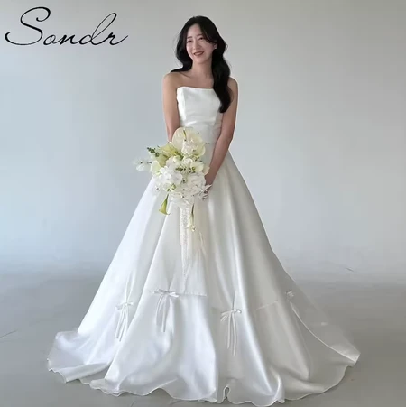 Ivory Satin Wedding Dress with Bows