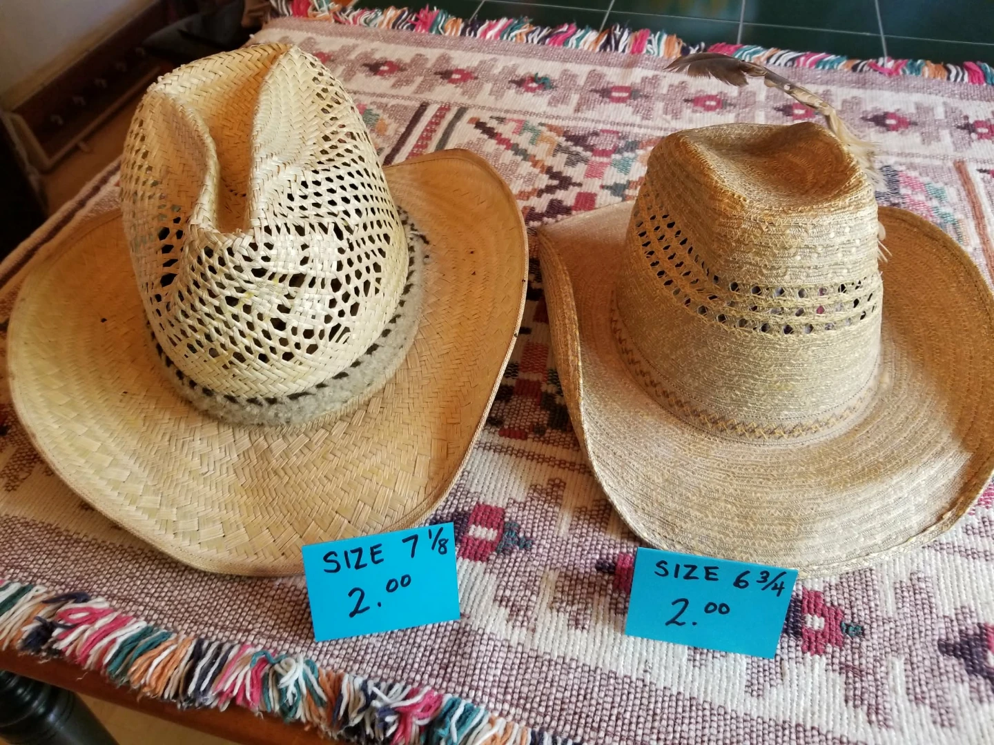Unisex Straw cowboy hats size 7 1/8 & 6 3/5
