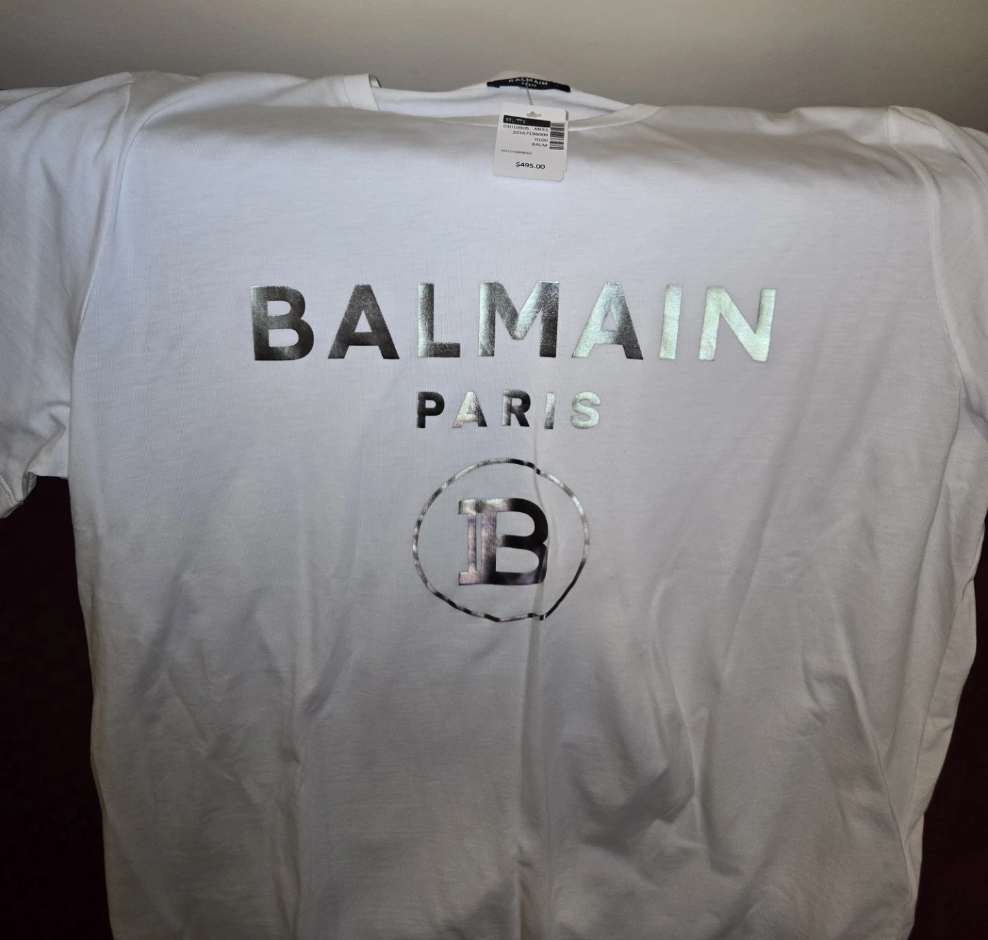 Balmain Paris Men's White Logo Foil Tee - New