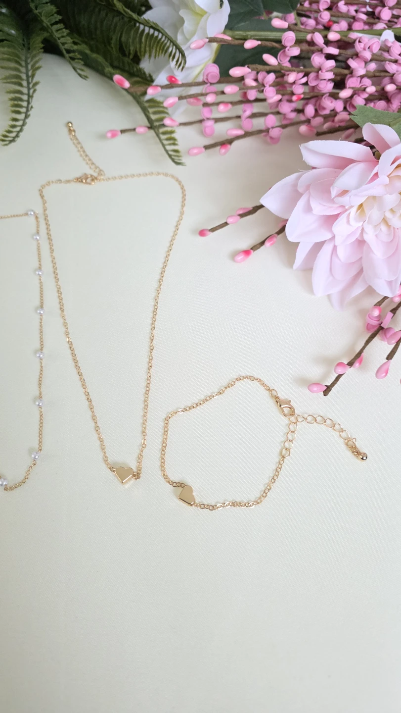 Gold Tone Heart & Pearl Necklace and Bracelet Set - photo 5
