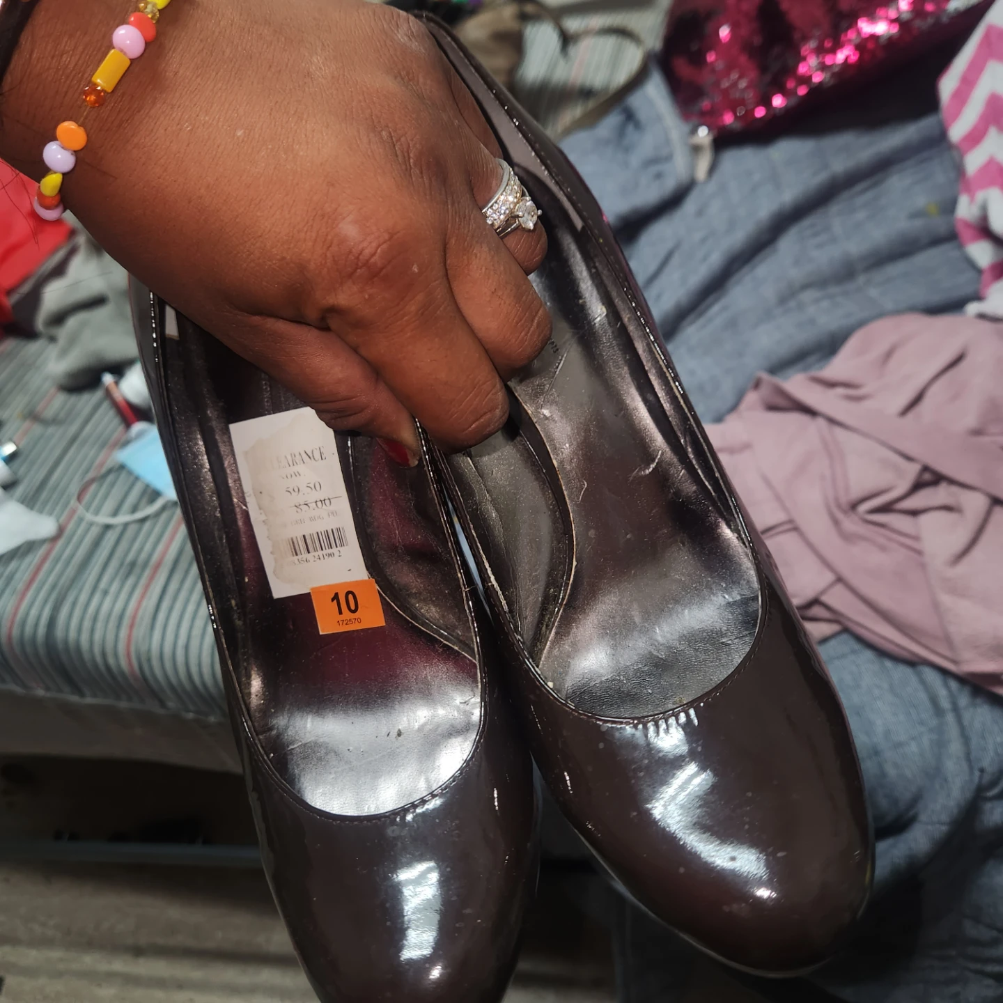 Women's Brown Patent Pumps - Size 10
