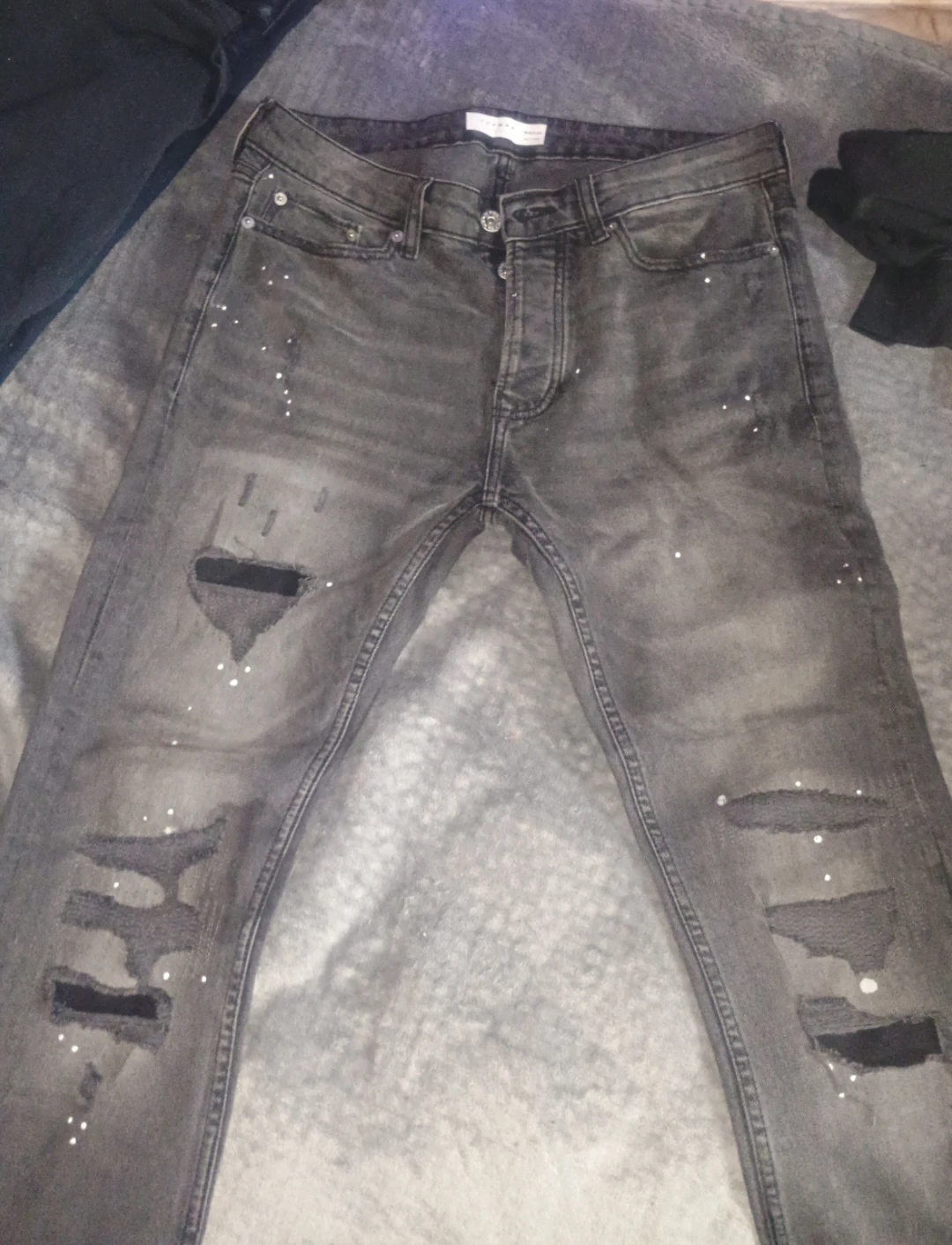 Distressed White Paint Splatter Jeans