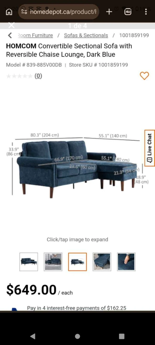 Convertible l Sofa with Reversible Chaise Lounge, Dark Blue - photo 2