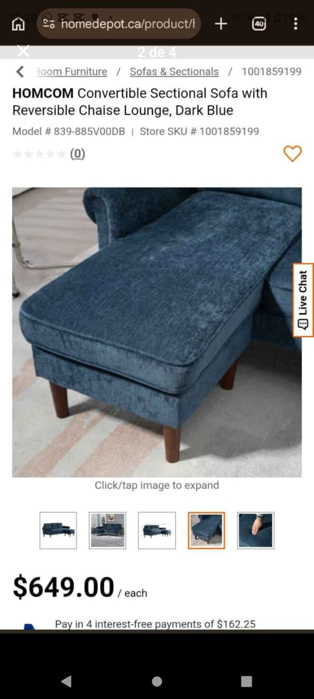 Convertible l Sofa with Reversible Chaise Lounge, Dark Blue - photo 3