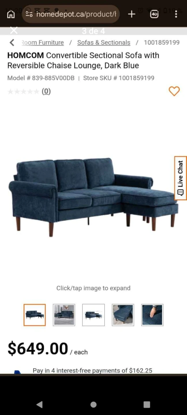 Convertible l Sofa with Reversible Chaise Lounge, Dark Blue - photo 4