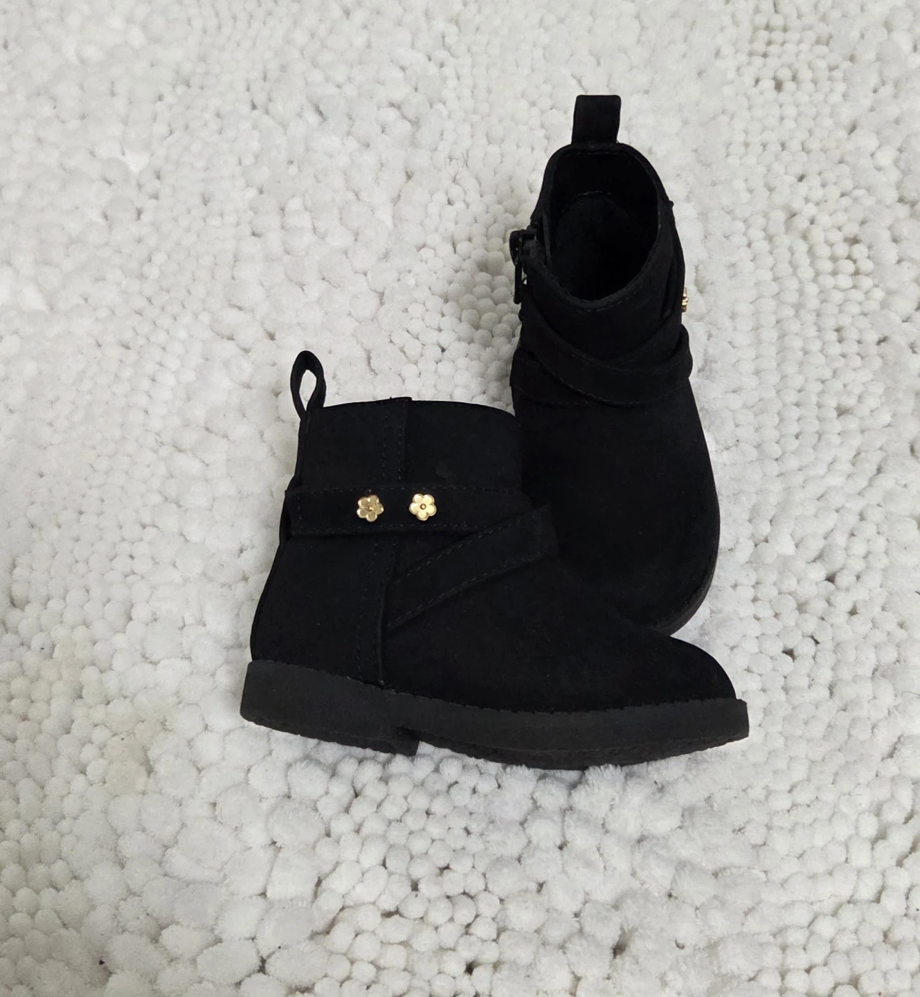Black Ankle Boots with Floral Detail