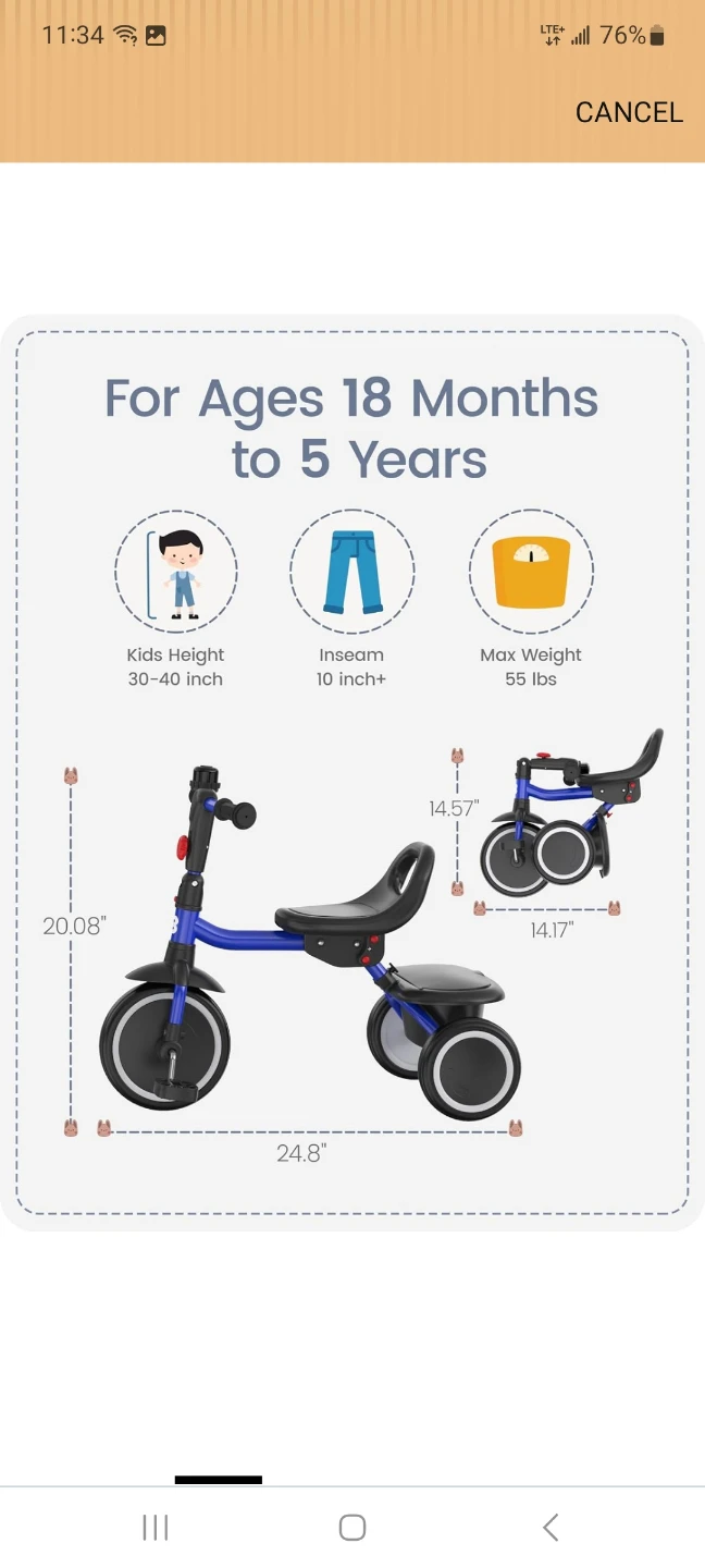 Besrey Toddler Tricycle Blue - photo 2