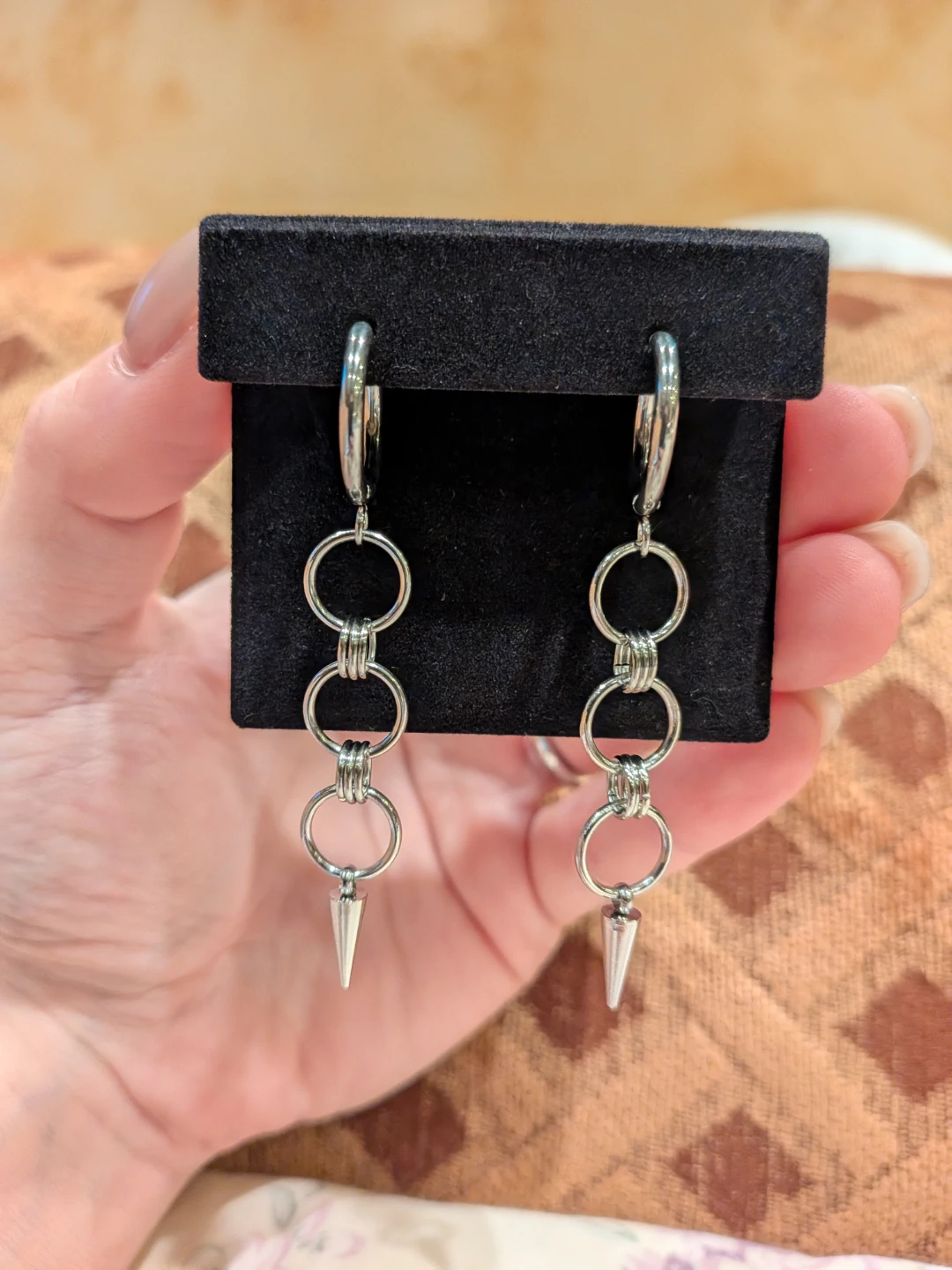 Silver Spike Chain Drop Earrings