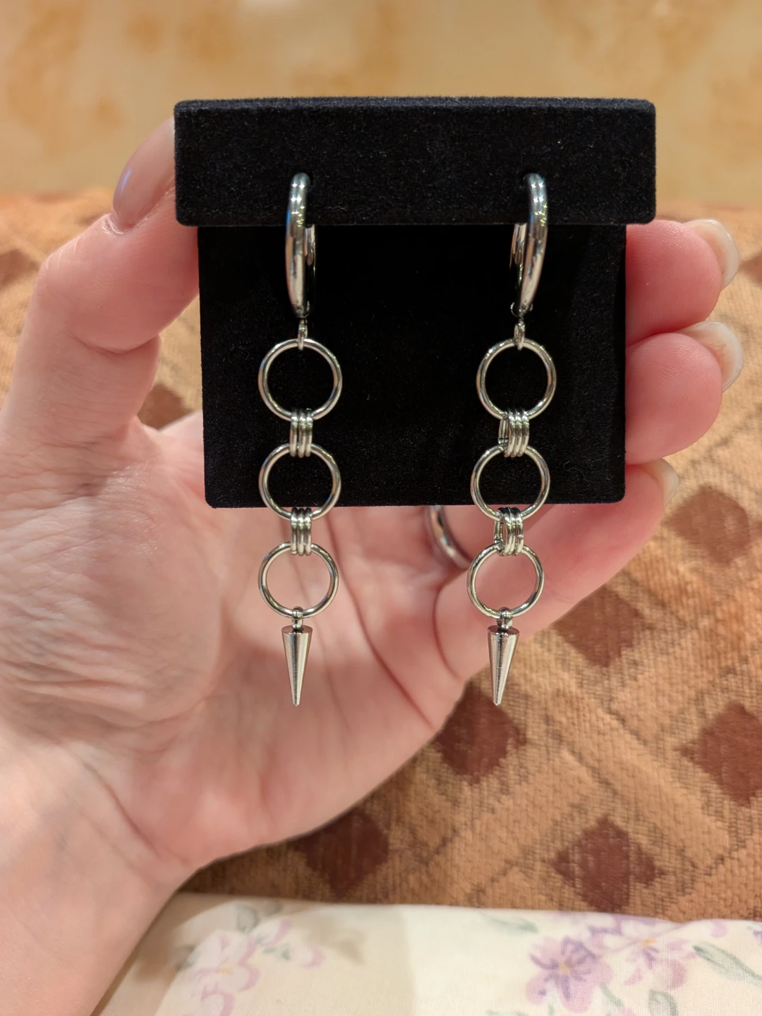 Silver Spike Chain Drop Earrings - photo 2