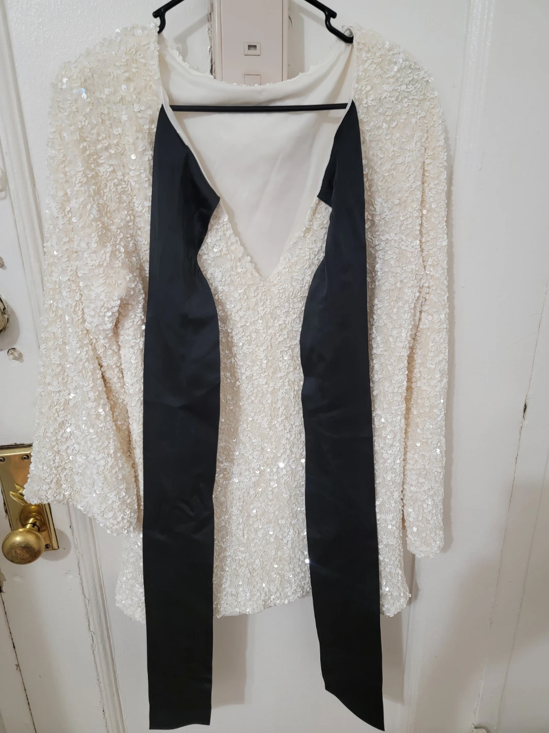 Cream Sequin Top with Black Bow Accent - photo 2