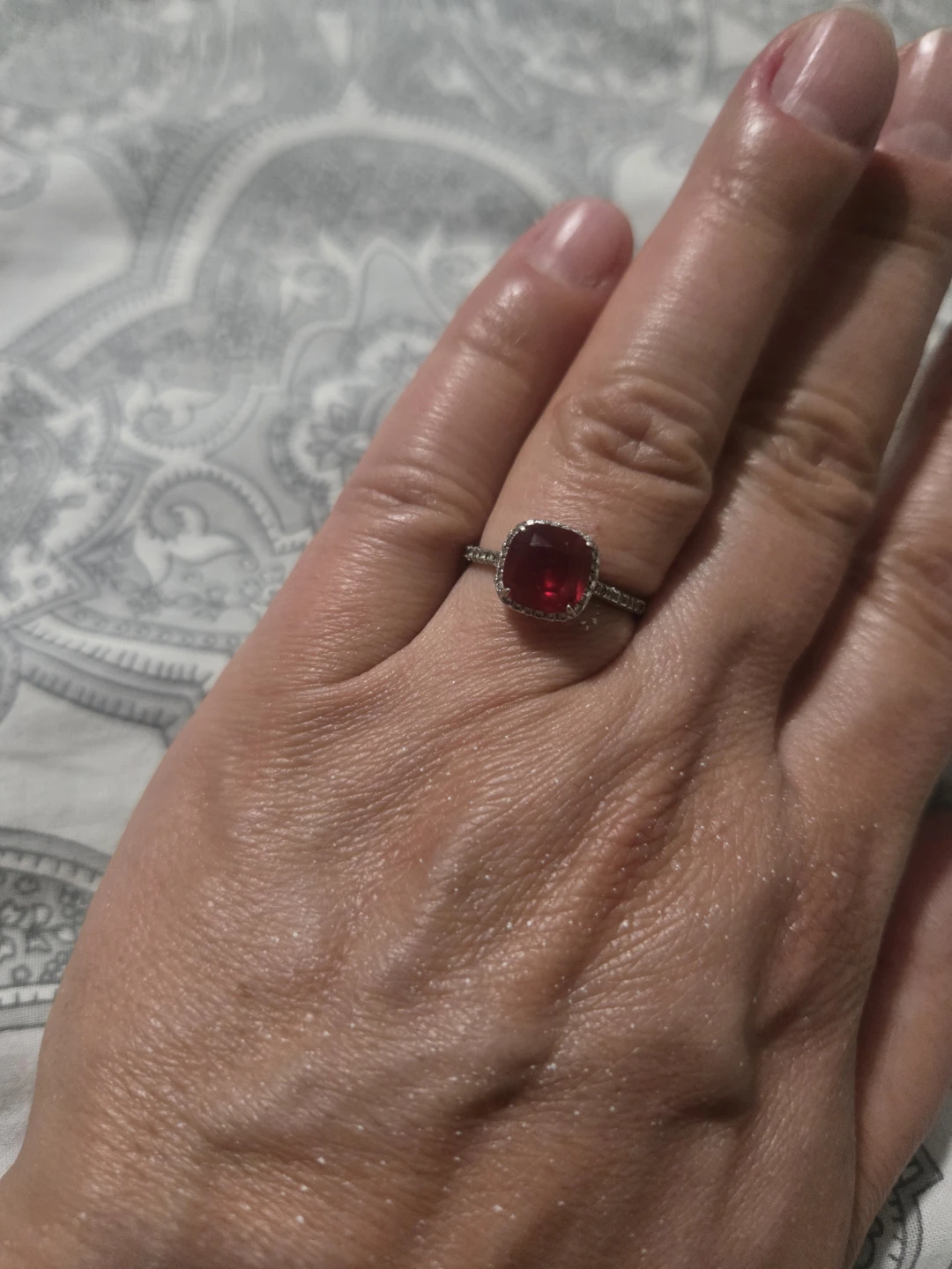 Sterling Silver Red Gemstone Ring
