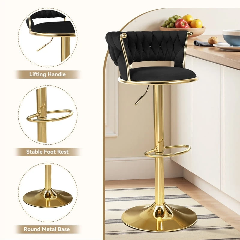 Brand new Black Velvet Bar Stool with Gold Base - photo 2