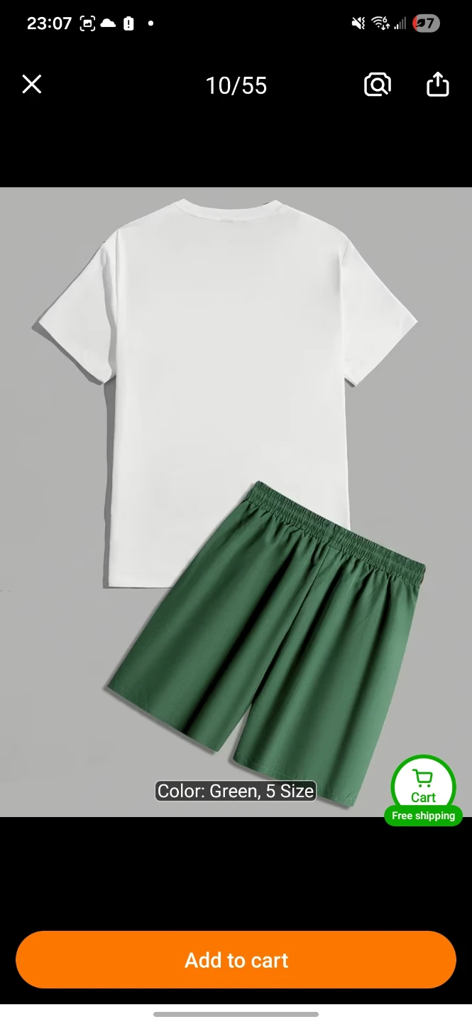 Men's T-Shirt and Shorts Set - Green, Size 5 - photo 2