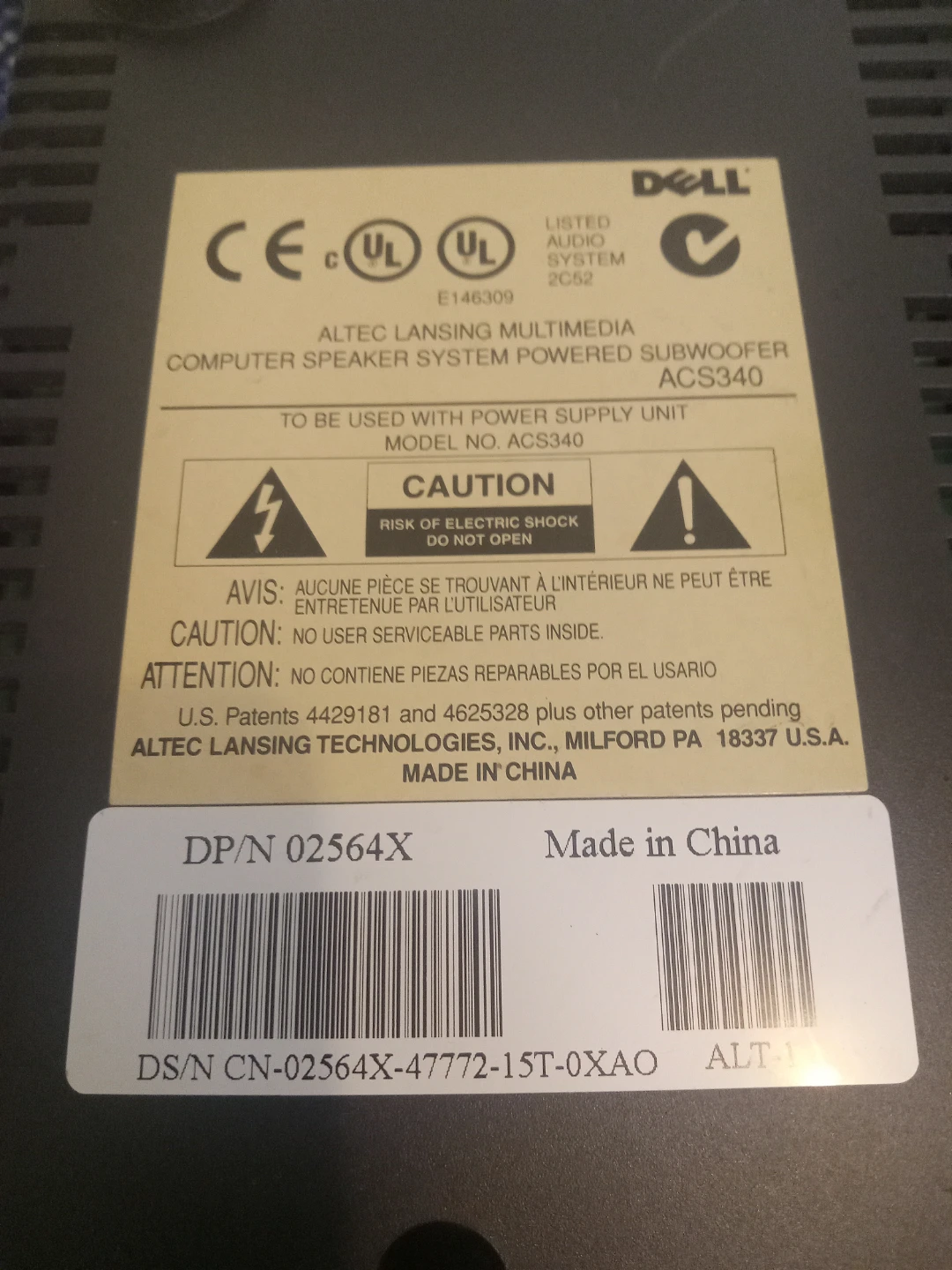 Altec Lansing ACS340 Powered Computer Speaker System Subwoofer