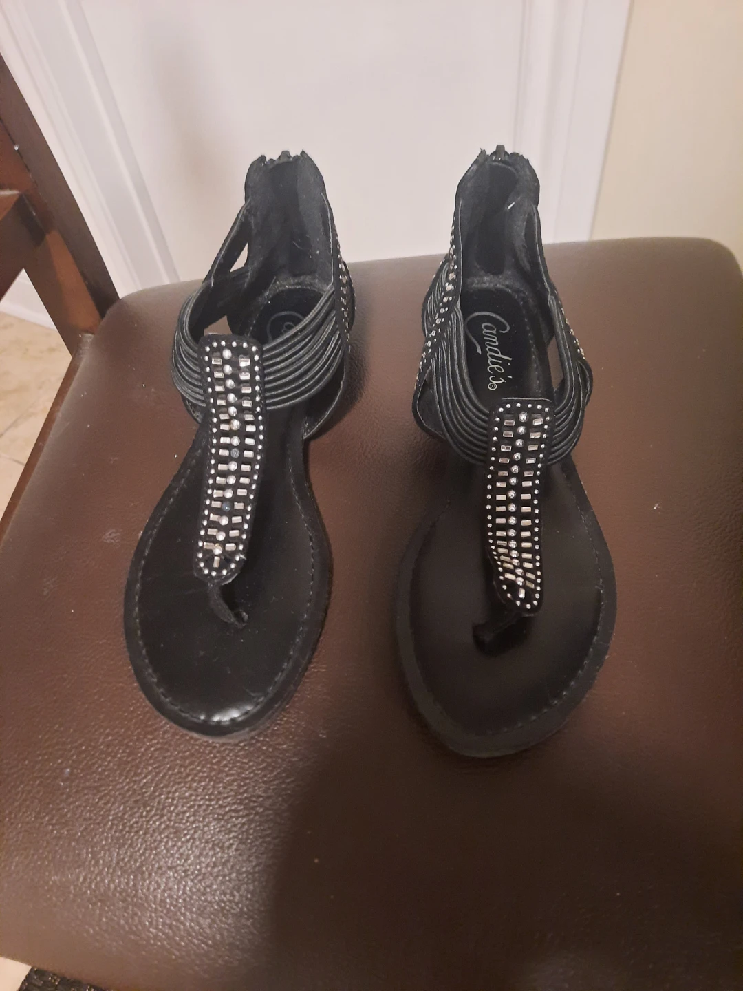 Candie's Black Embellished Flat Sandals
