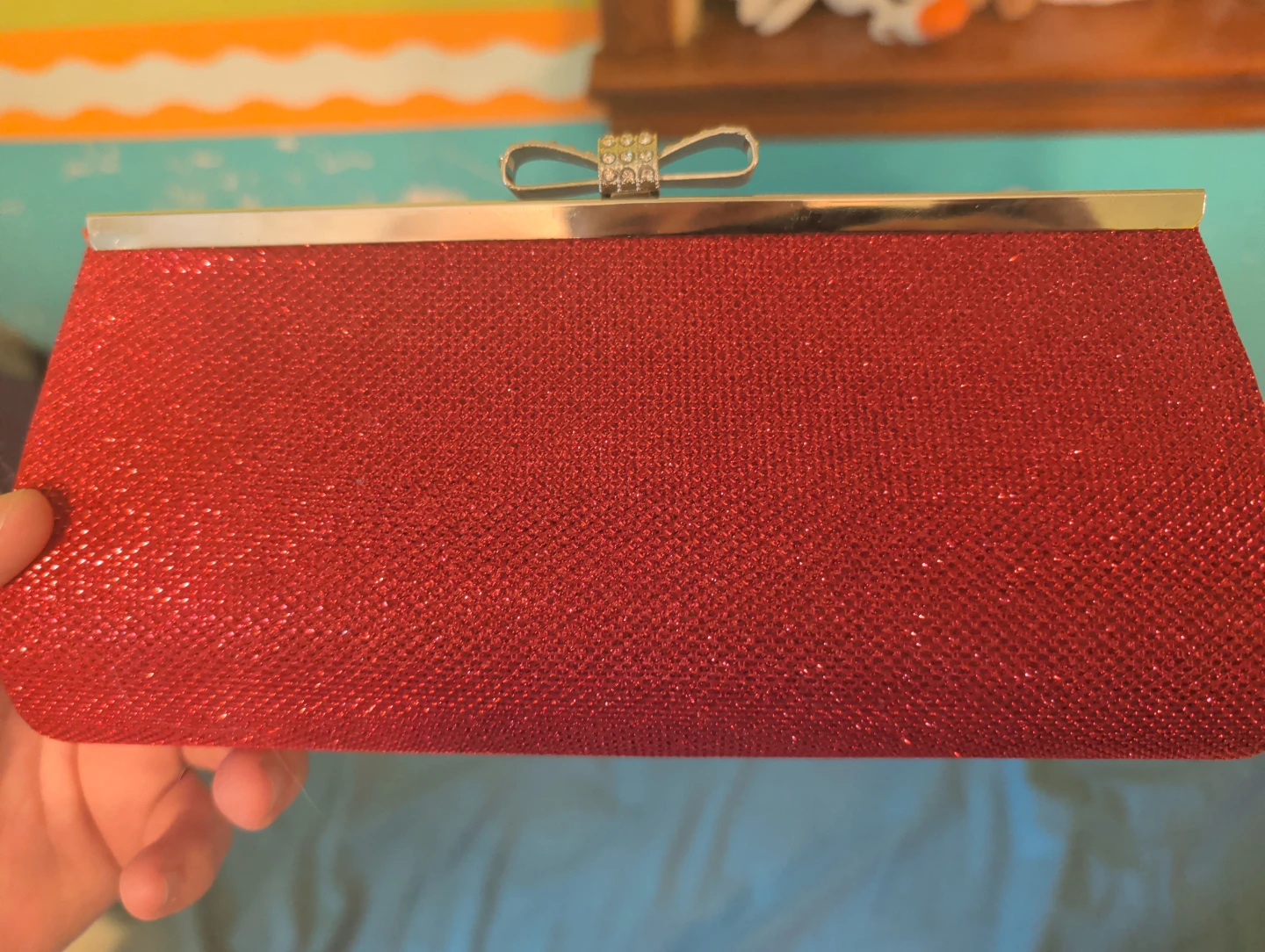 Red Glitter Clutch Purse with Bow Accent - photo 2