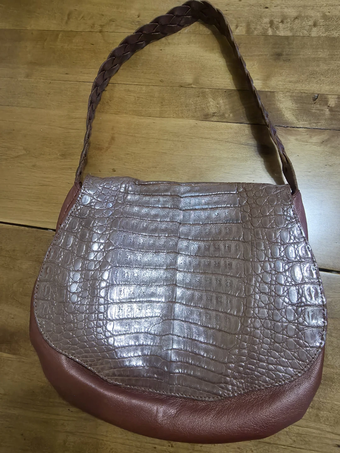 Pinkish Brown Leather and Crocodile Shoulder Bag - photo 2