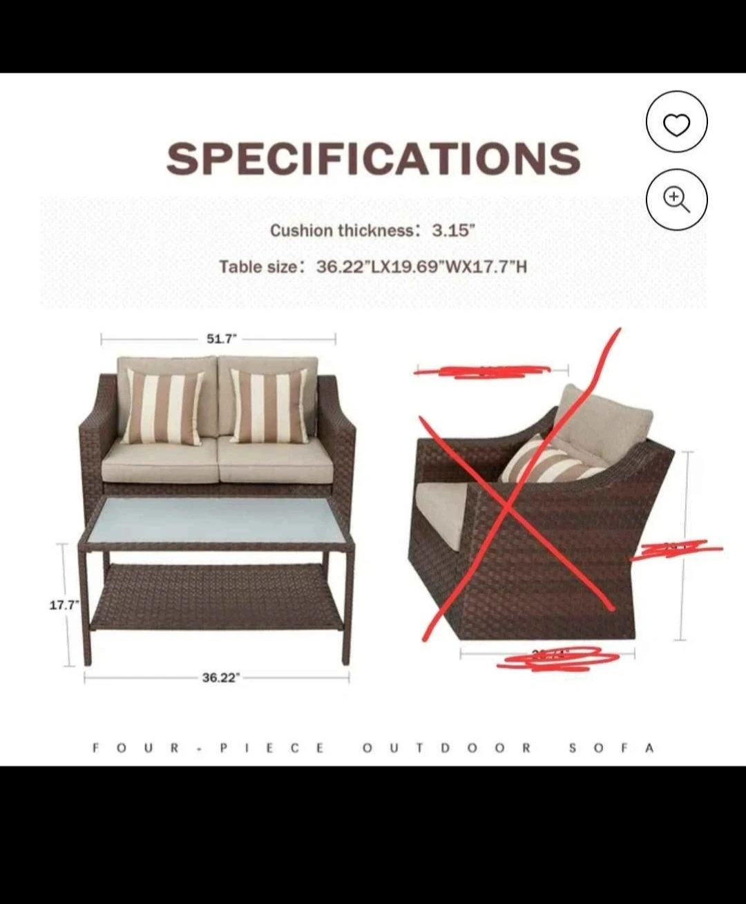 Brown Wicker Outdoor Sofa Set with Coffee Table - photo 2